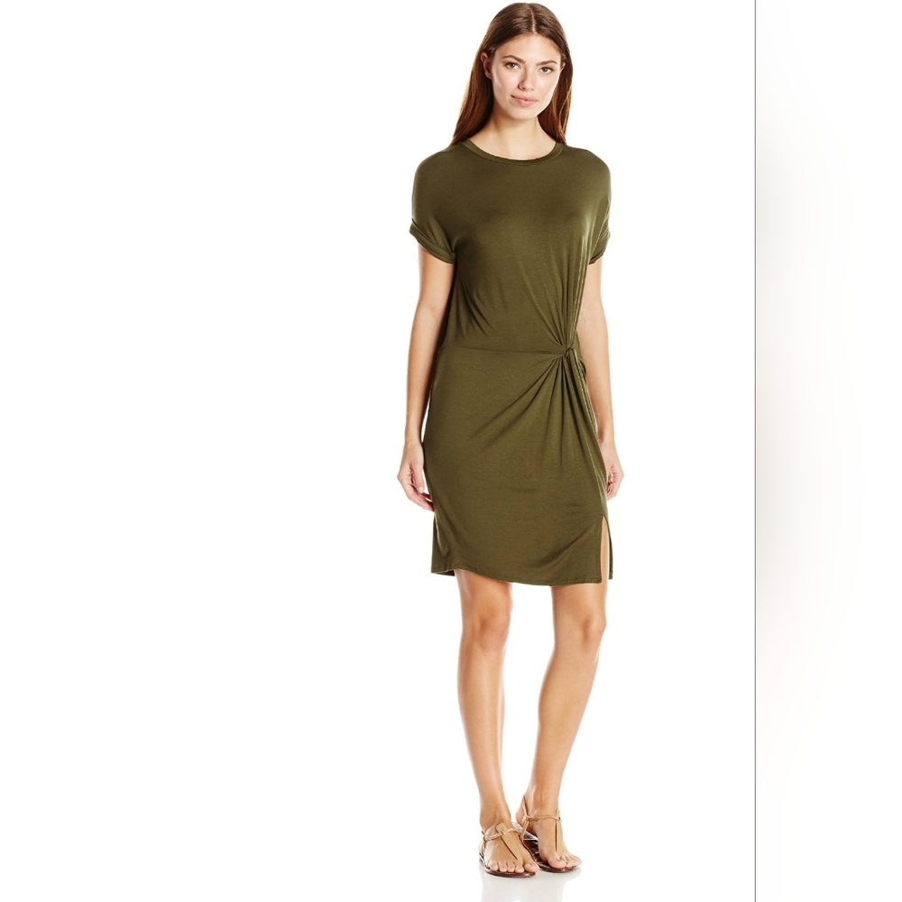 Gottex Olive Green Knotted Jersey Shift Dress Short Dolman Sleeve Size Medium
